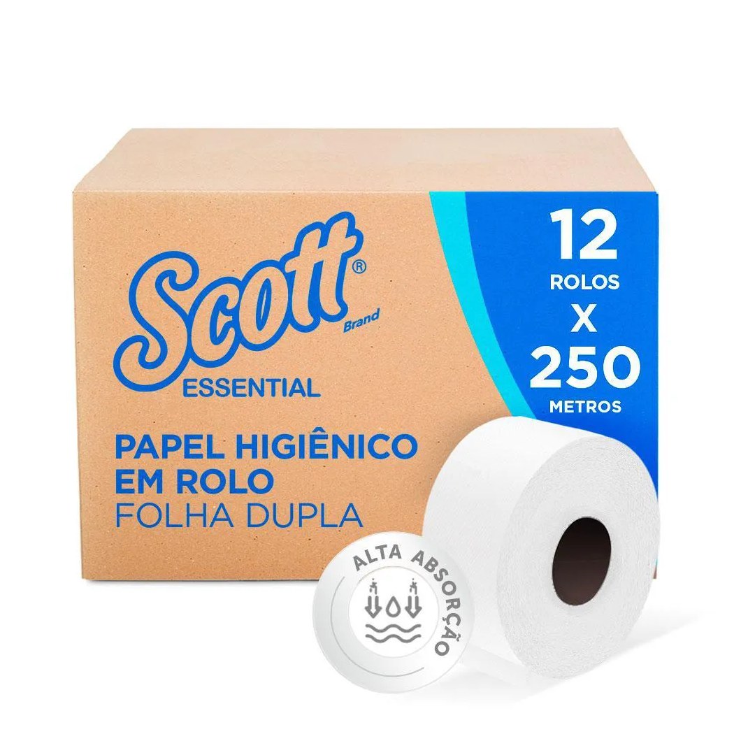 Papel Higiênico Scott Essential Folha Dupla com 12 Rolos de 250m