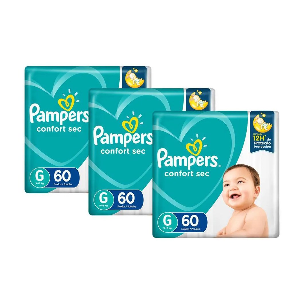 Kit Fraldas Pampers Confort Sec Super Tamanho G com 180 Unidades