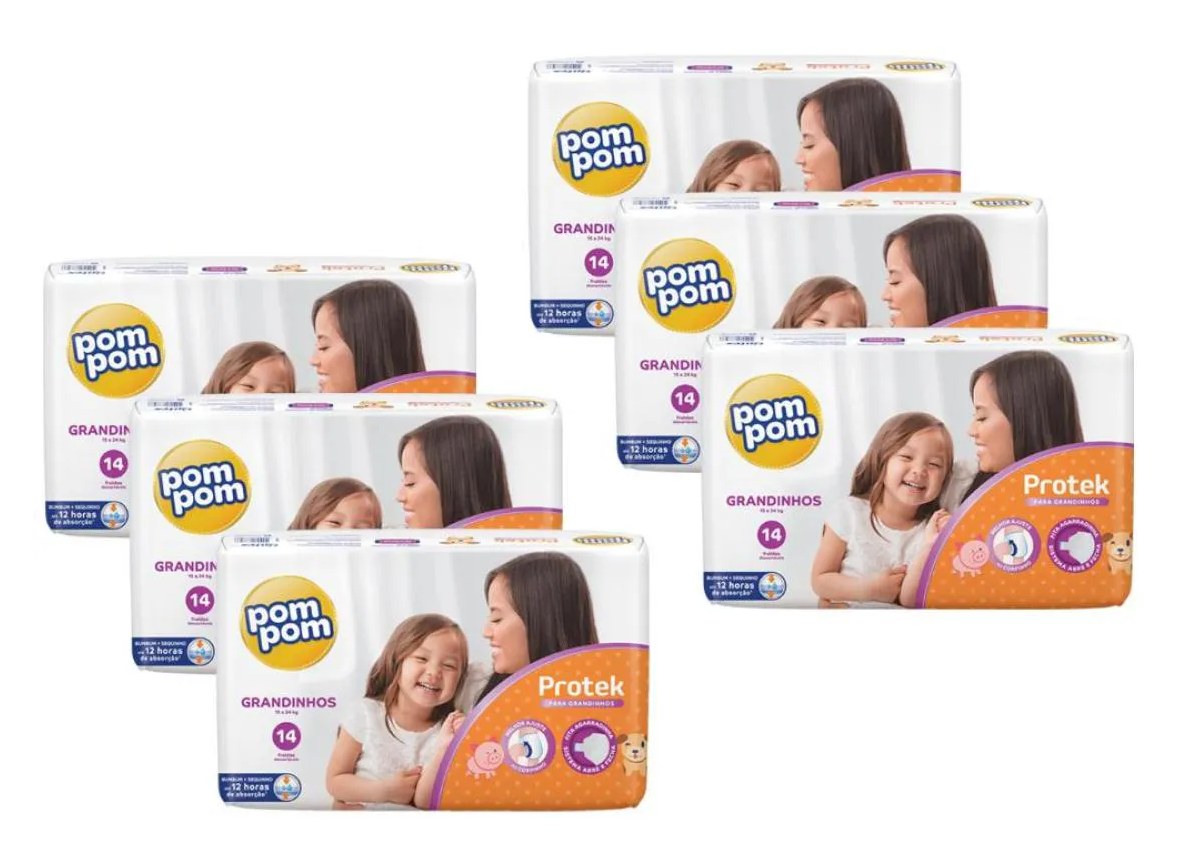 Kit 6 Fraldas Pom Pom Protek Jumbo G com 14un cada