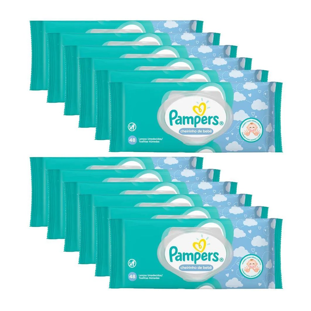 Kit com 12 Toalhinhas Umedecidas Pampers Regular c/ 48