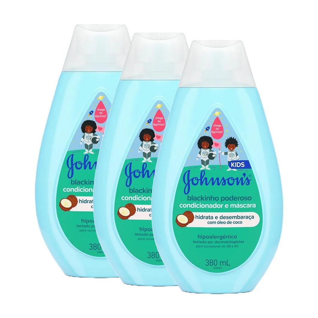 Kit 3 Condicionadores Infantis Johnson's Baby Blackinho Poderoso 380ml Cada