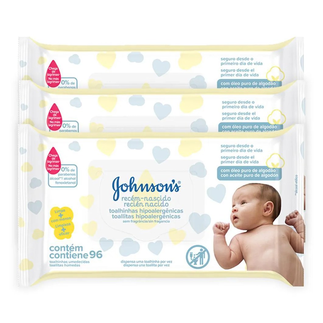Kit Johnson's Baby Toalhinhas Recém-Nascido 288 unidades