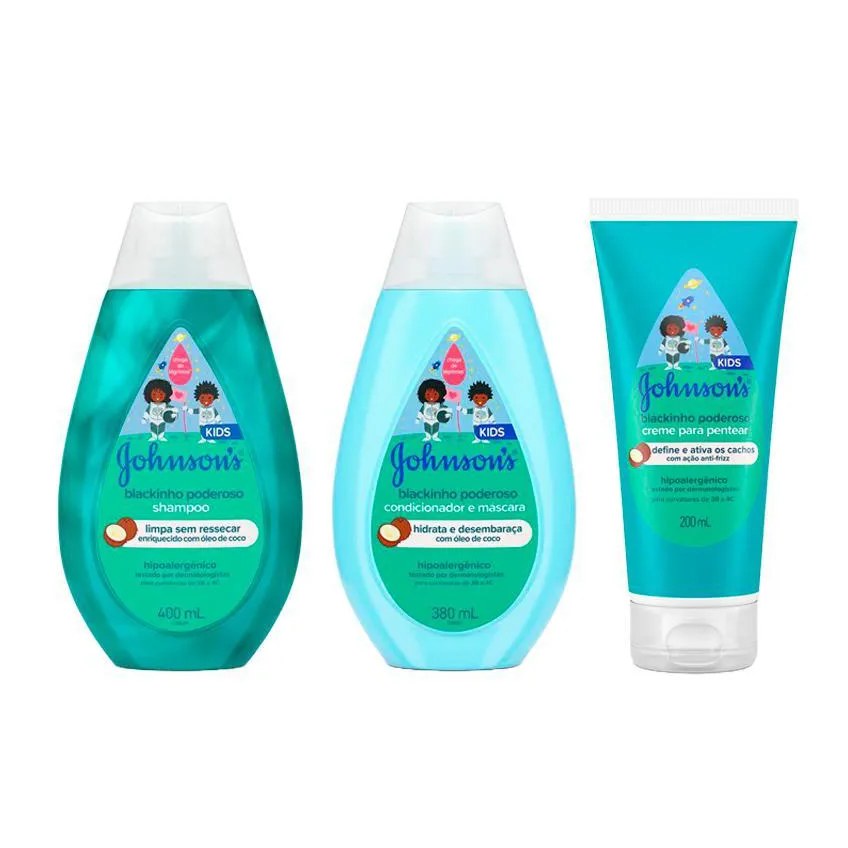 Kit Johnson's Baby Blackinho Poderoso Shampoo + Condicionador + Creme para Pentear