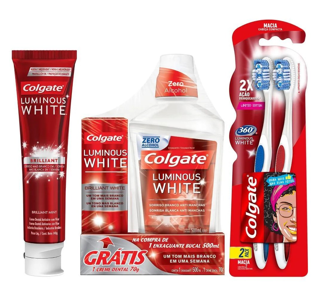 Kit Colgate Pasta de Dente 140g + Pasta de Dente 70g + Escova de Dente Leve 2 Pague 1 + Enxaguante Bucal 500ml
