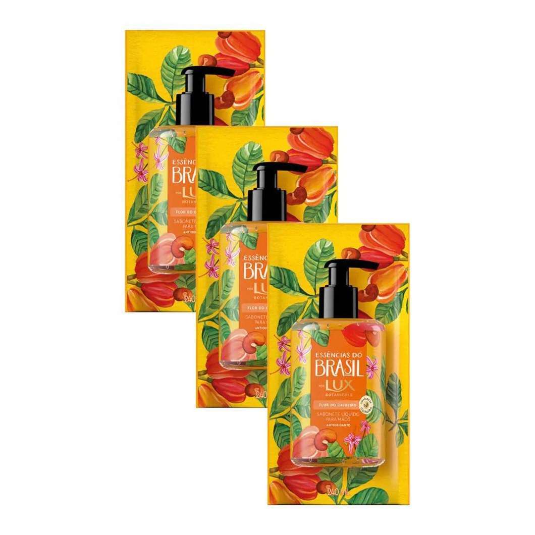 Kit com 3 Refil Sabonetes Líquido Lux Essências do Brasil Flor do Cajueiro 240ml