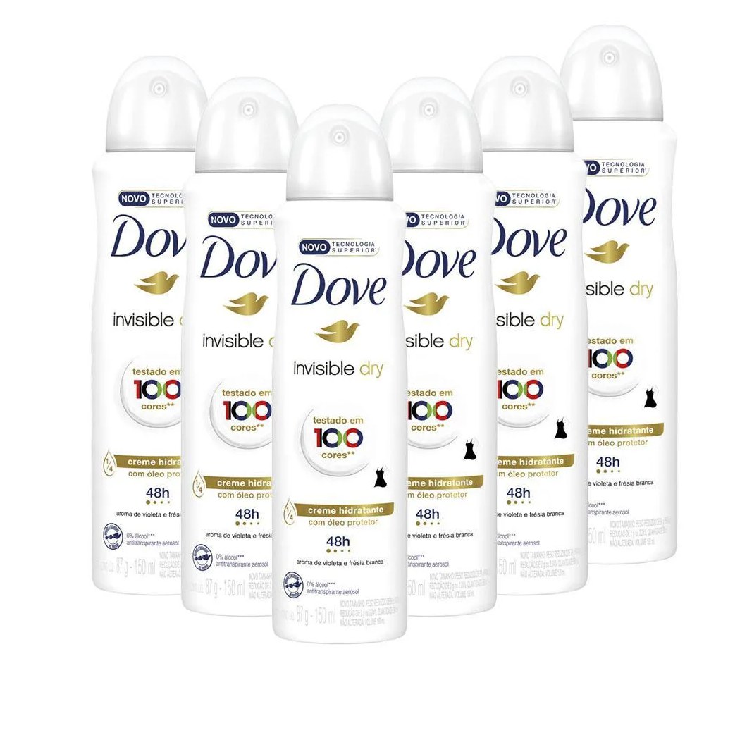 Kit 6 Desodorantes Dove Antitranspirante Aerossol Invisible Dry 150ml