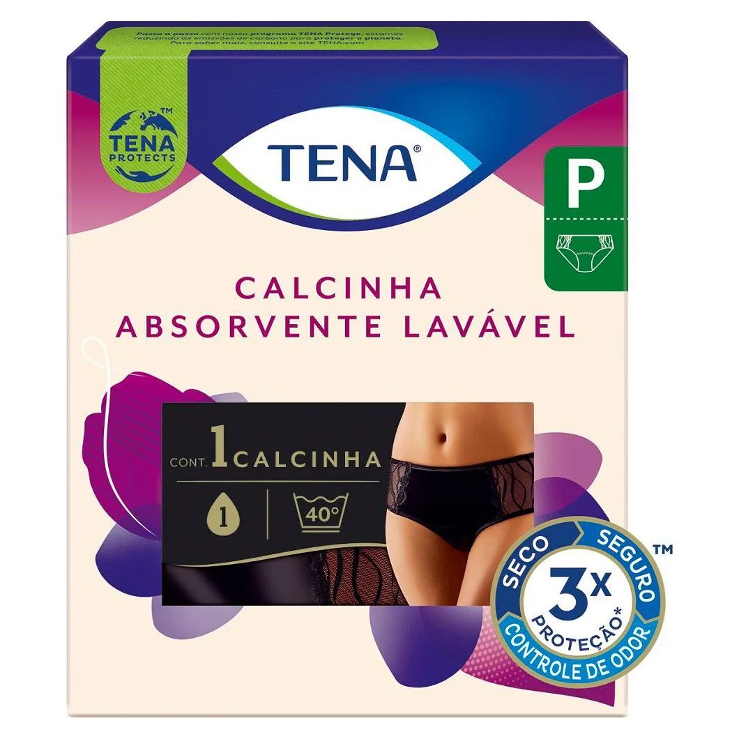 Calcinha Absorvente Lavável Tena para Incontinência Urinária Preta Tamanho P
