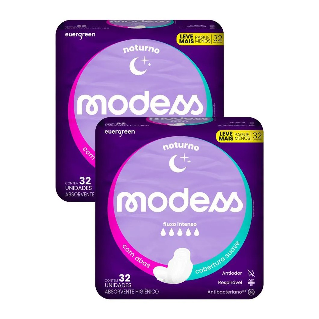 Kit 2 Absorventes Modess Noturno com Abas 32un Cada