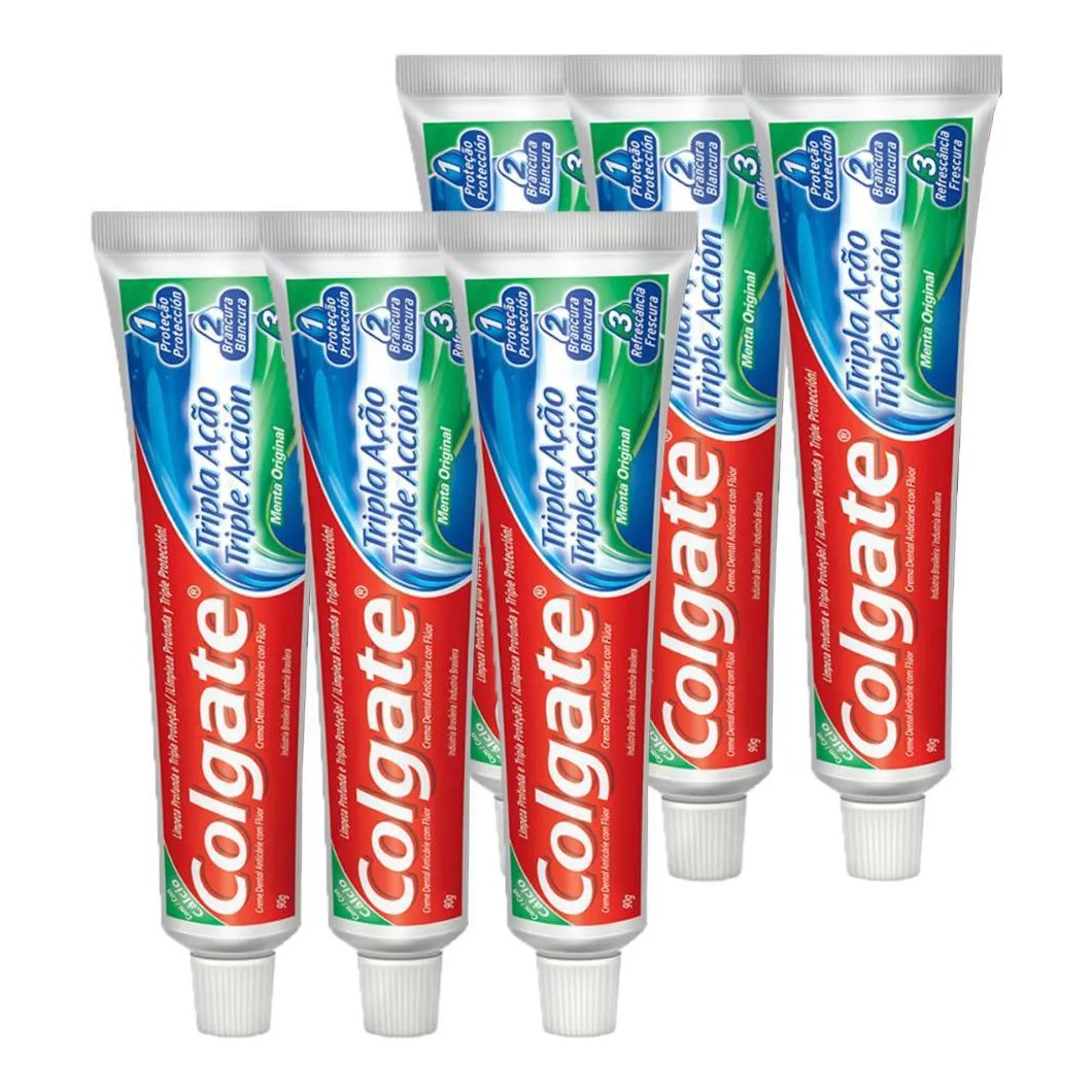 Kit 6 Pastas de Dente Colgate Tripla Ação Menta Original 90g