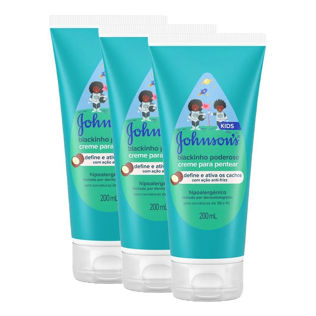 Kit 3 Cremes para Pentear Infantil Johnson's Baby Blackinho Poderoso 200ml Cada