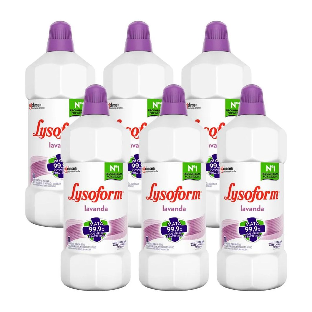 Kit com 6 Desinfetantes Lysoform Uso Geral Lavanda 1l Cada