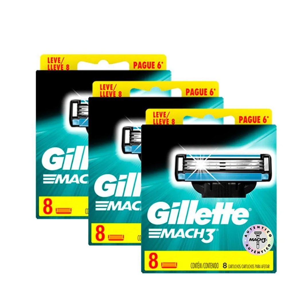 Kit com 24 Cargas Gillette Mach3 Leve 8 Pague 6