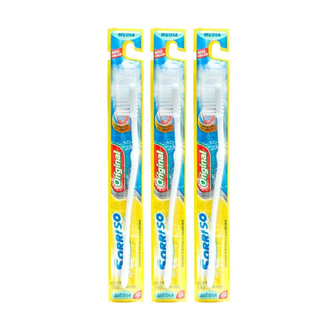 Kit 3 Escova Dental Sorriso Original Média