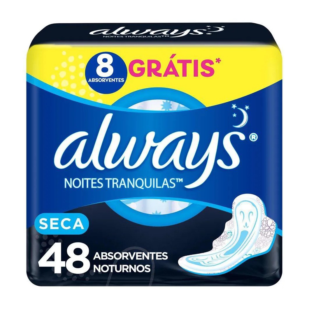 Absorvente Noturno Always Noites Tranquilas Cobertura Seca com Abas Leve 48 Pague 40