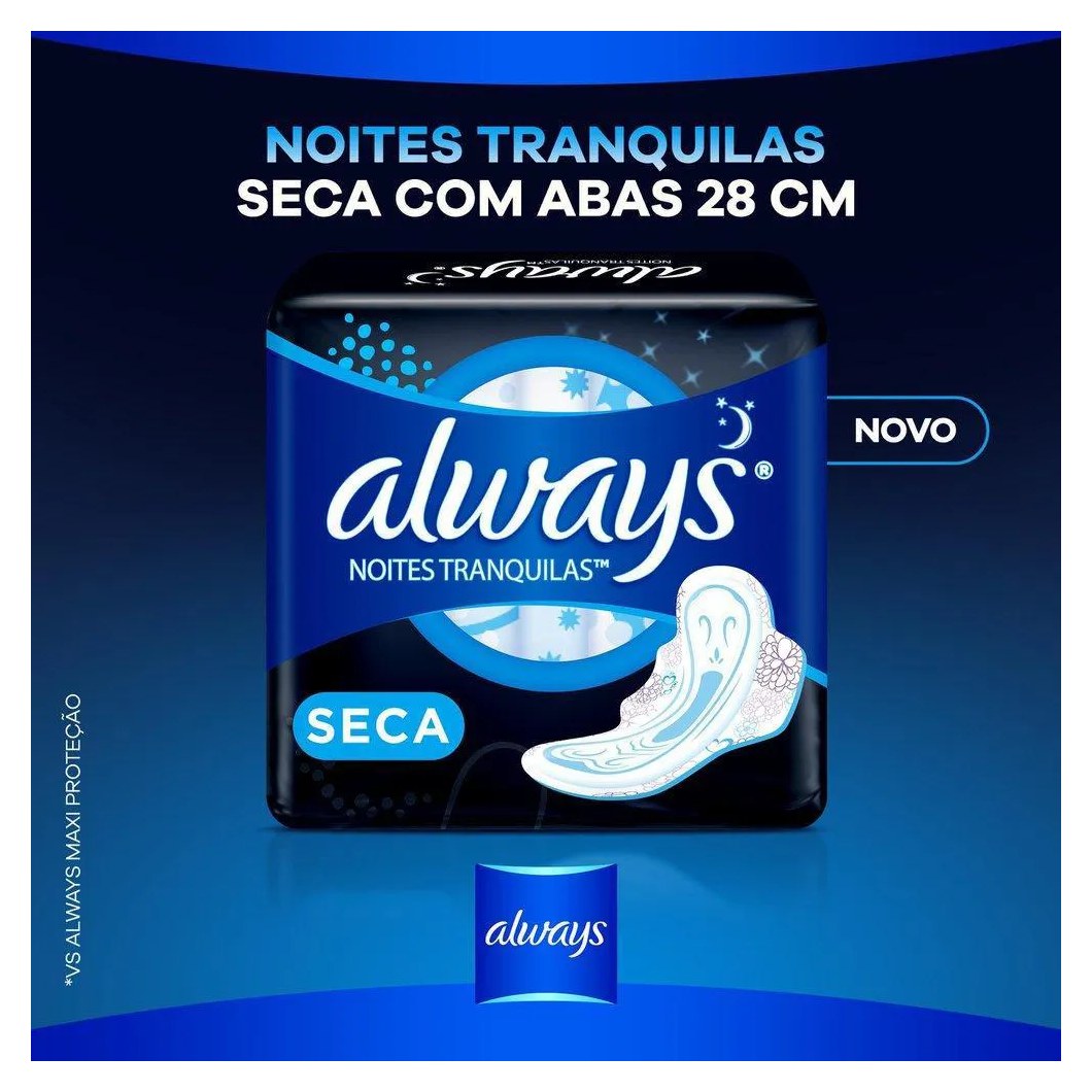 Absorvente Noturno Always Noites Tranquilas Cobertura Seca com Abas Leve 48 Pague 40