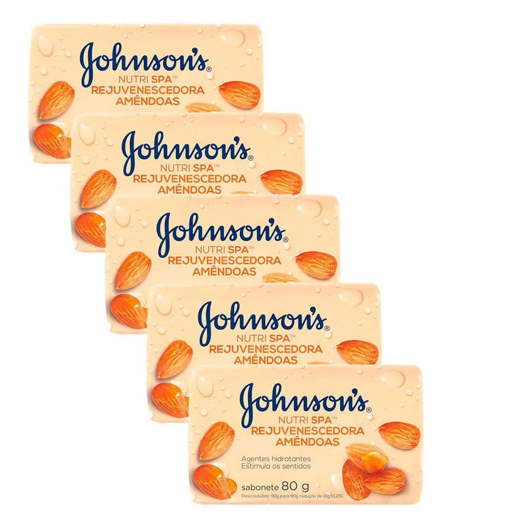KIT 5 SABONETE BARRA JOHNSON'S REJUVENESCEDORA AMêNDOAS 80G