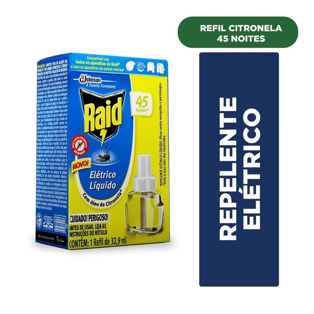 Repelente Elétrico Raid Líquido Óleo de Citronela 32,9ml Refil