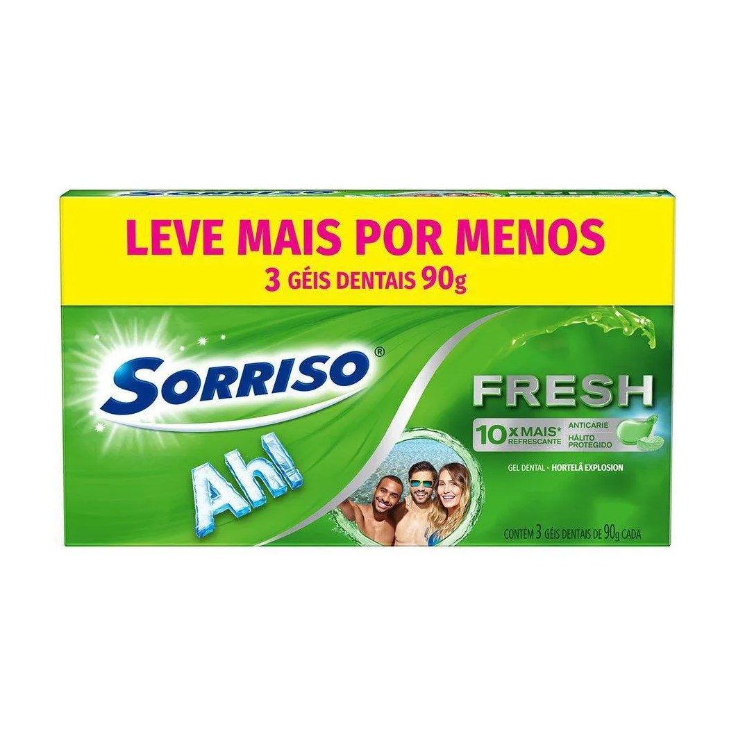 Kit 3 Pastas de Dente Sorriso Fresh Hortelã Explosion 90g