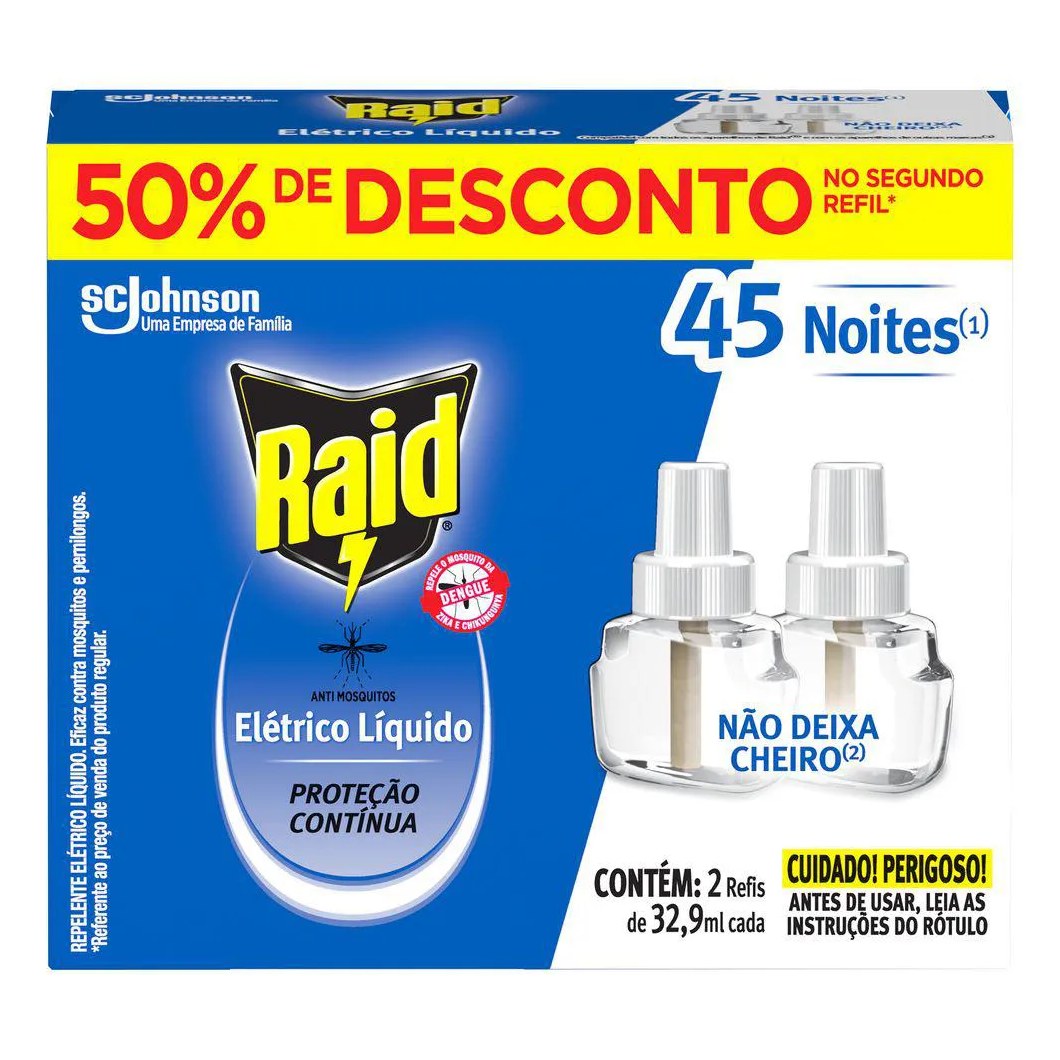 Refil Repelente Elétrico Líquido Raid 2un de 32,9ml