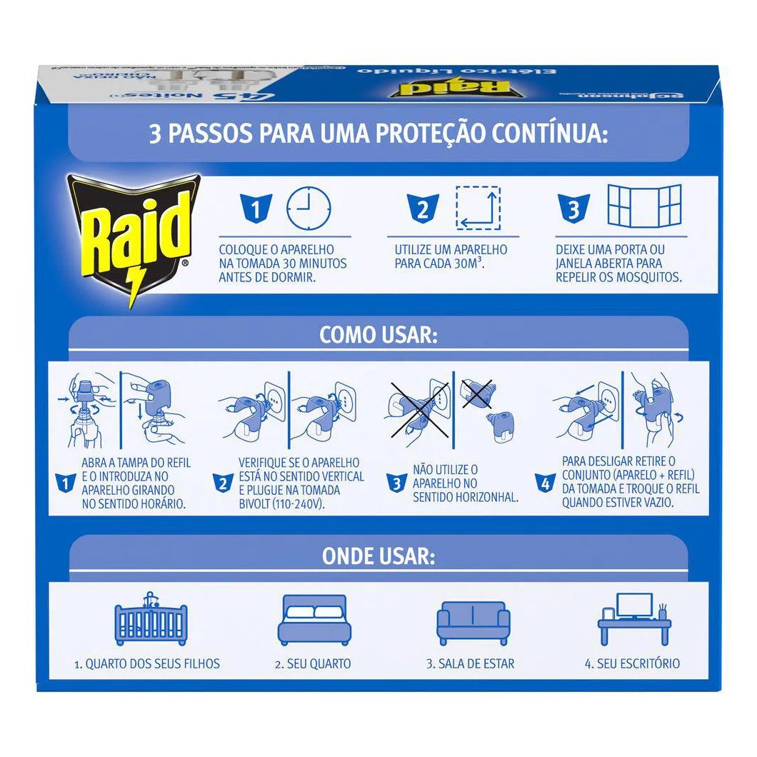 Refil Repelente Elétrico Líquido Raid 2un de 32,9ml