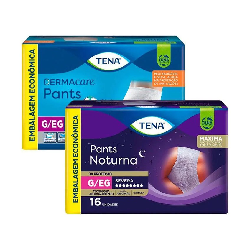 Kit Roupa Intima Tena Dermacare Pants Ultra G/eg com 16 unidades + Roupa Íntima Tena Pants Noturna G/eg 16 unidades