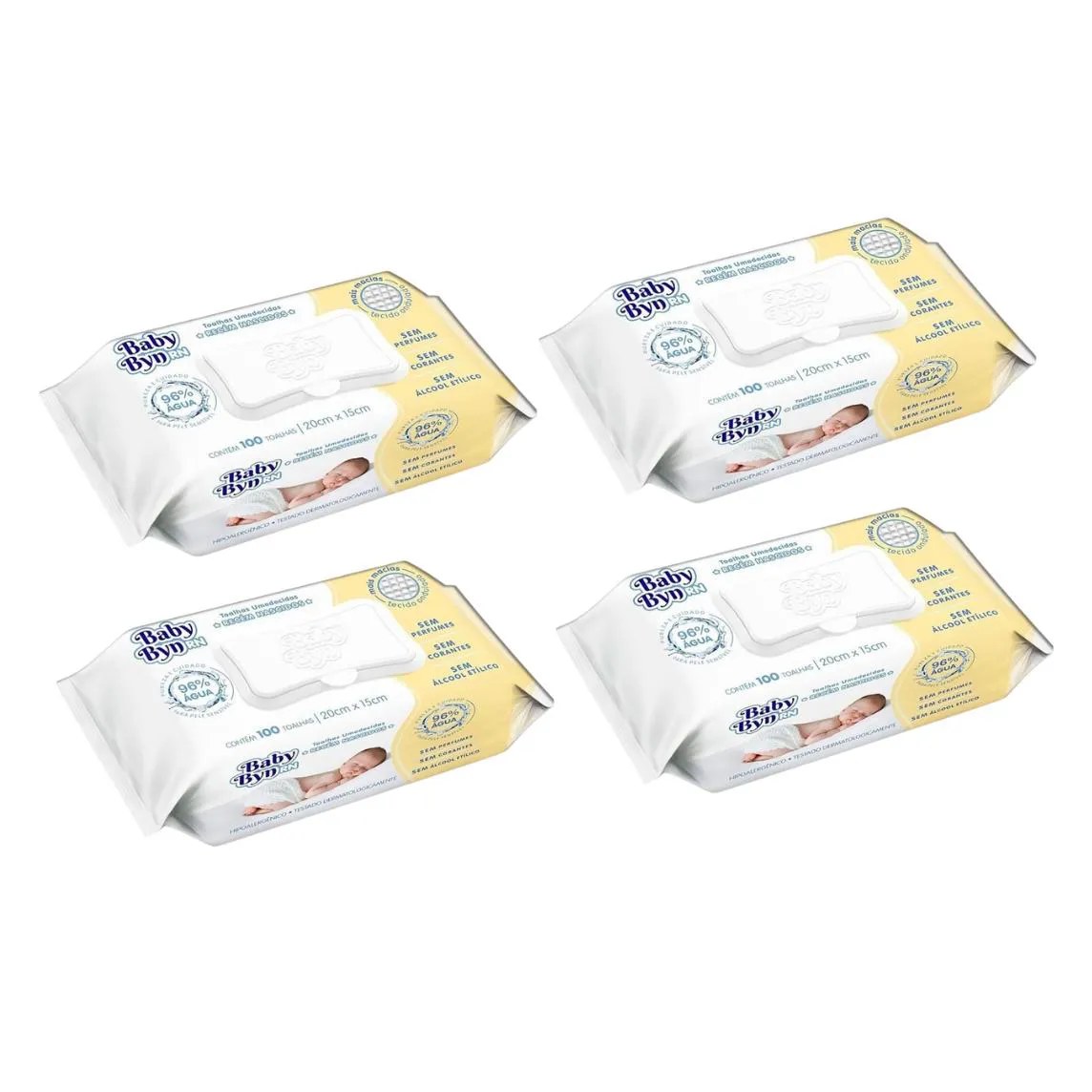 Kit Lenço Umedecido Hygieline Baby Byn Rn 4 Pacotes de 100 unidades