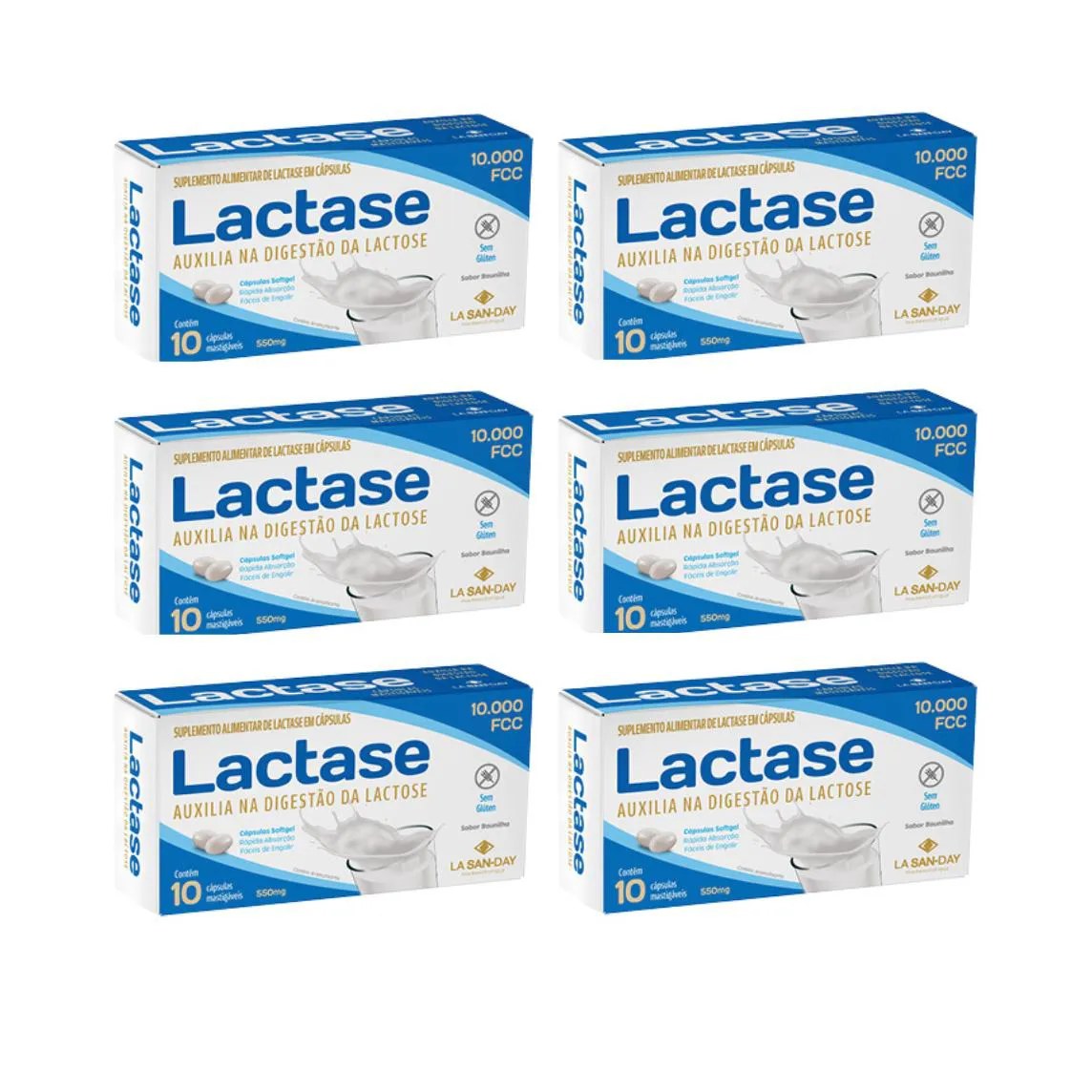 Kit C6 Suplemento Lactase 10.000 com 10 cápsulas - La San Day