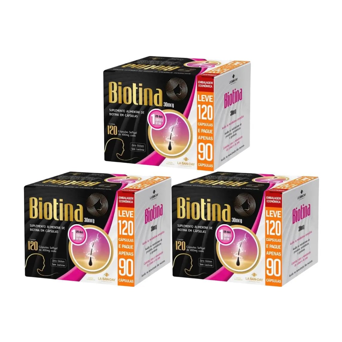 Kit C3 Suplemento Alimentar Biotina L120 P90 - La San-day