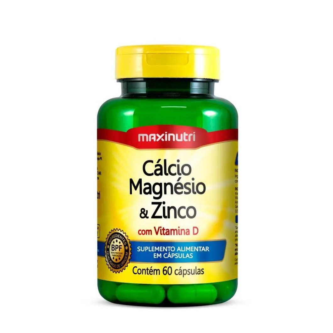 Cálcio, Magnésio e Zinco C/ Vit. D 600mg - 60 Cápsulas.