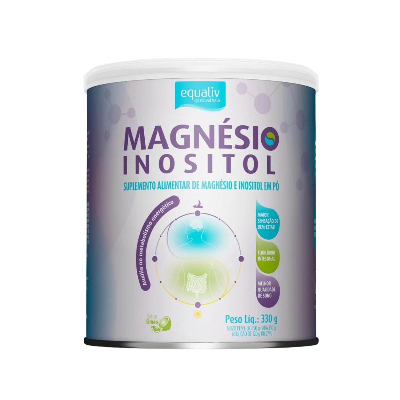 Suplemento Magnésio Inositol 100% Natural Halal Equaliv Limão