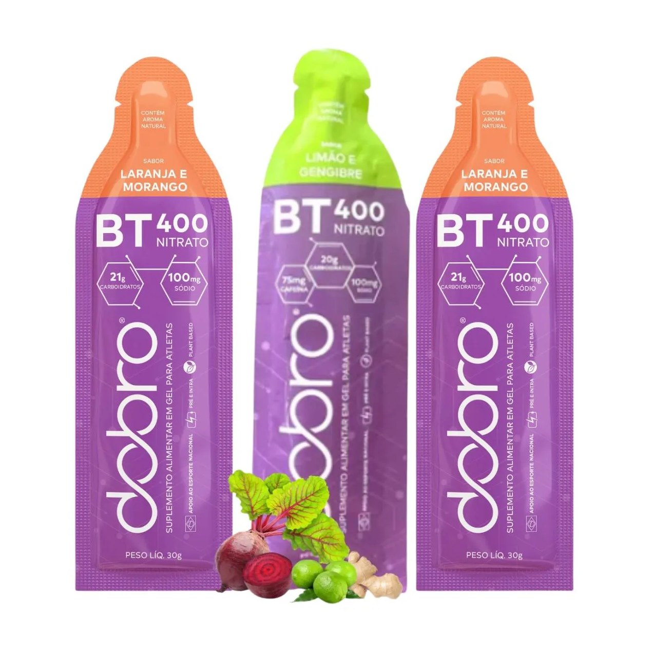 Bt Nitrato 400 Gel 3 Sachês Carboidrato Beterraba Dobro Todos Sabores 2 Laranja +1 Limão