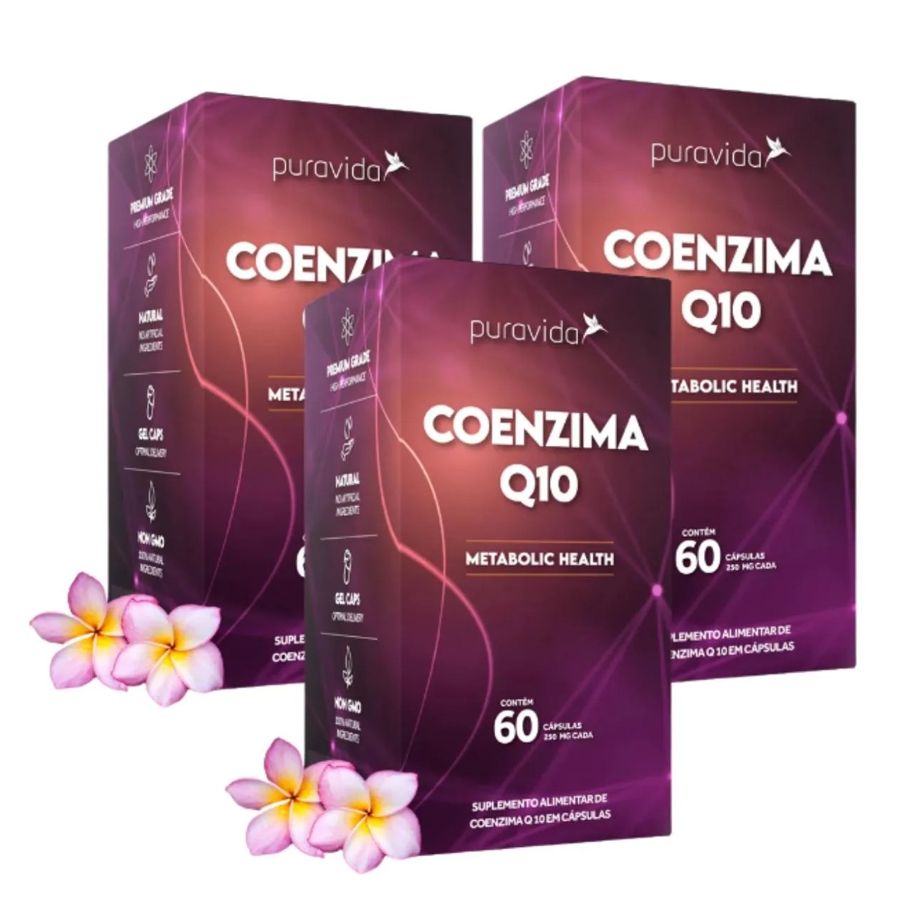 Kit 3 Coenzima Q10 Coq10. Metabolic Health Gel. Puravida sem sabor