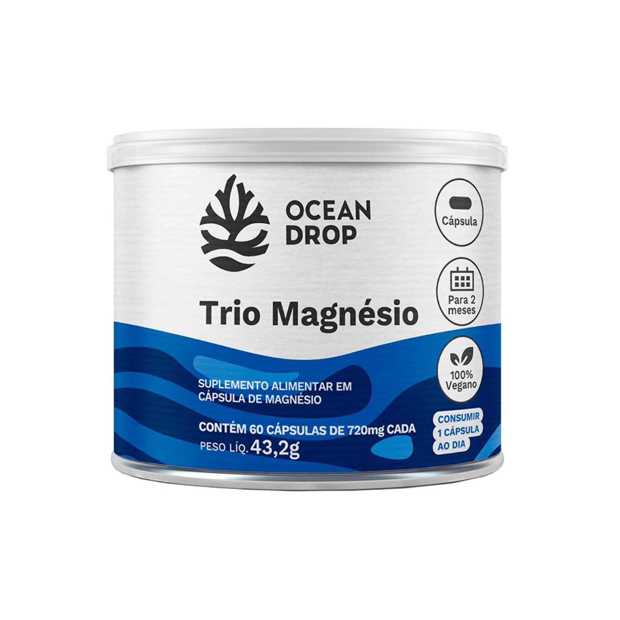 Super Trio Magnésio Dilamato Natural Vegano Ocean Drop 720Mg