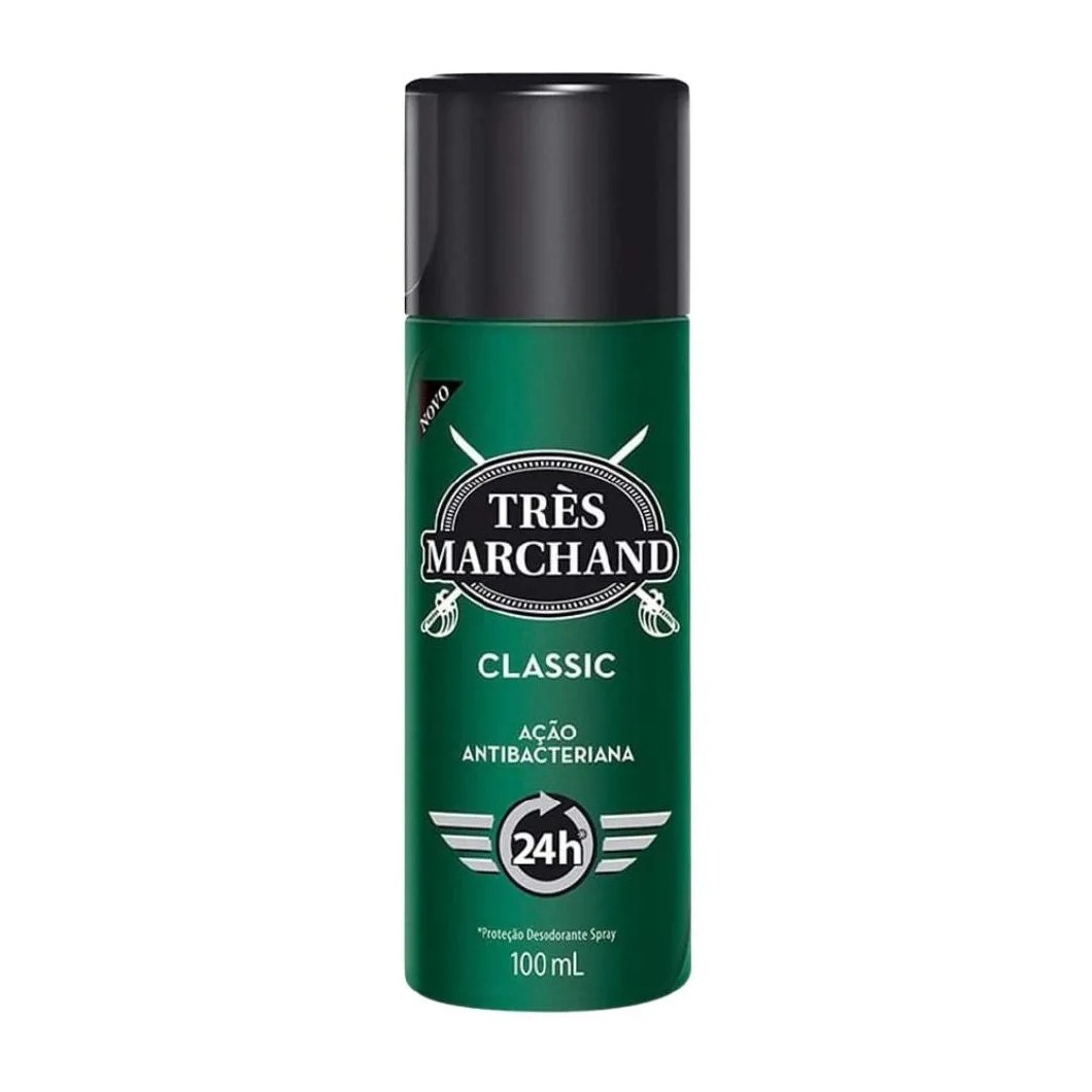 Desodorante Antitranspirante Spray Très Marchand Classic Masculino 24h Ação Antibacteriana 100ml