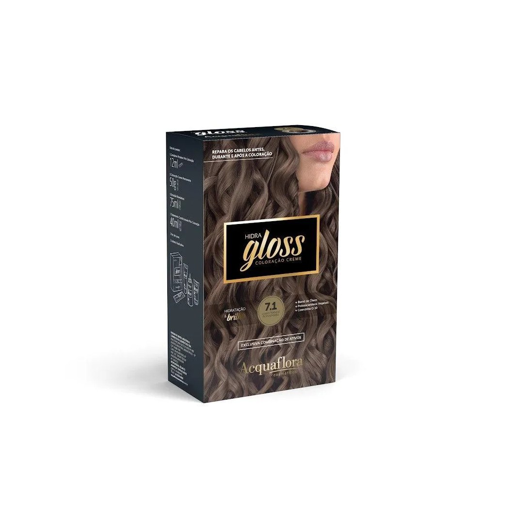 Tintura Acquaflora Hidra Gloss 7.1 Louro Natural Acinzentado
