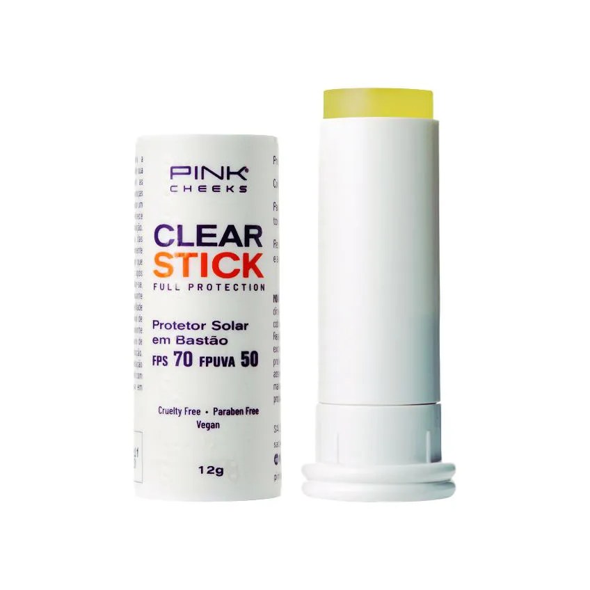 Protetor Solar Facial Bastão Clear Stick Transparente Fps70 Fpuva50 12G - Pink Cheeks