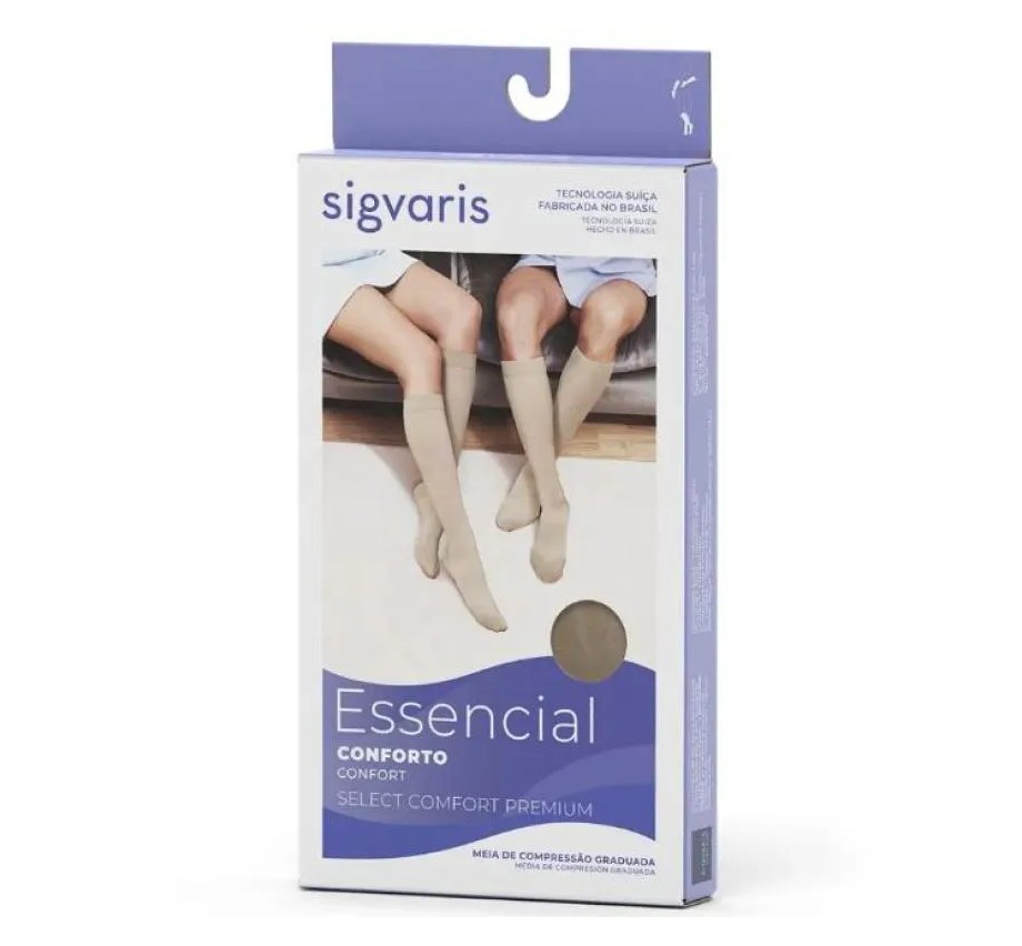 Meia Sigvaris Coxa Ponteira Aberta Premium Natural Normal M Bege