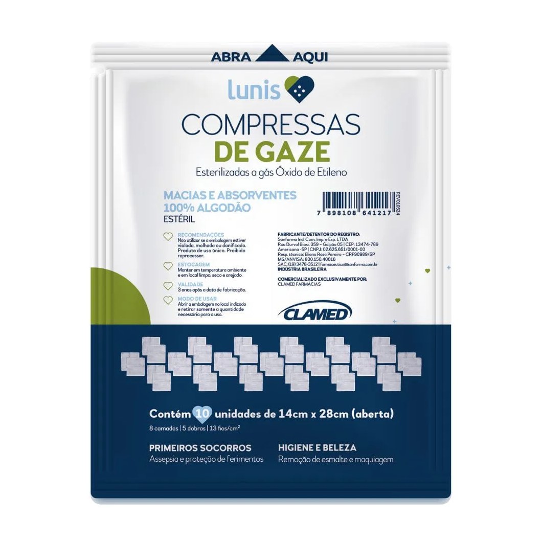 Compressa De Gaze Macia E Absorvente Lunis 10 Unidades