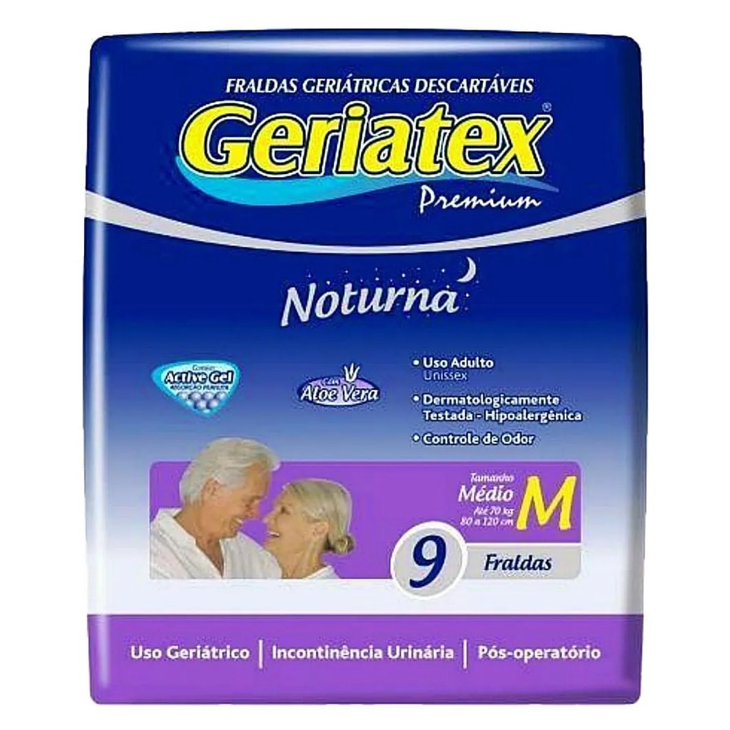 Fralda Geriátrica Unissex Geriatex Premium Noturna M Absorção Intensa 9 unidades