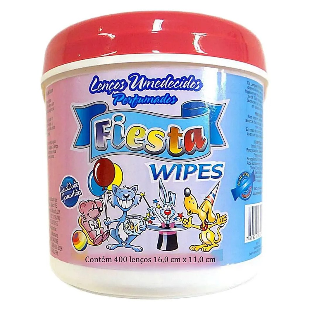 Lenço Umedecido Fiesta Wipes Perfumado Aloe Vera Lanolina sem Álcool Rosa 400 unidades