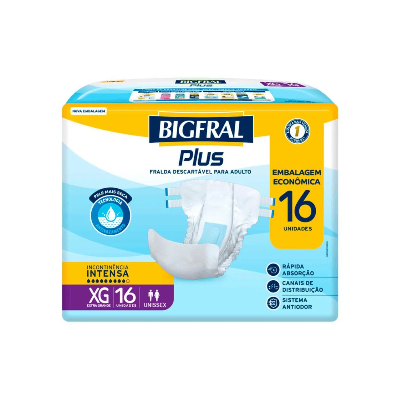 Fralda Geriátrica Unissex Bigfral Plus Xg Absorção Intensa 16 unidades