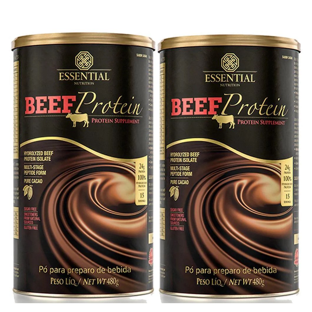 Kit Suplemento Essential Nutrition Beef Protein Cacau 480g 2 unidades