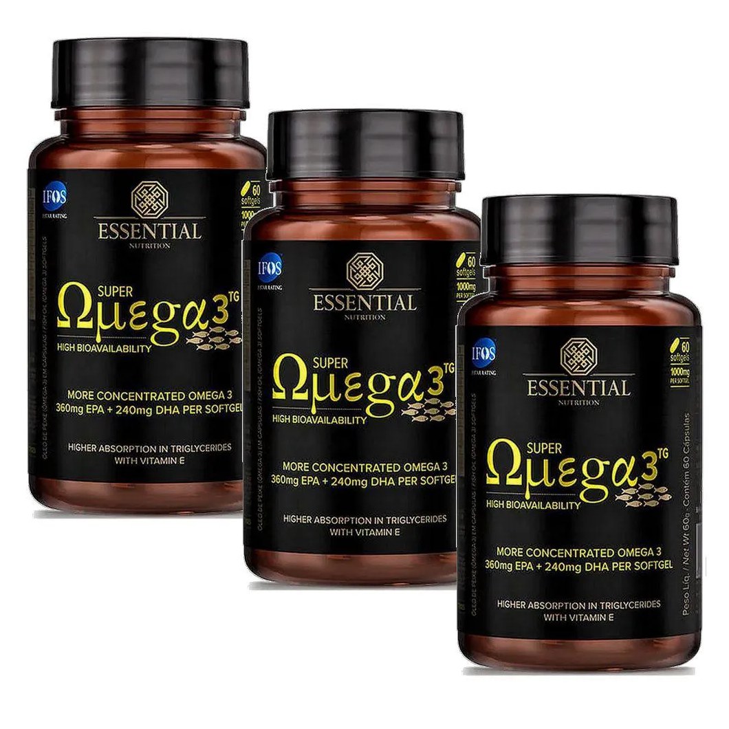 Kit 3x Super Omega 3 Tg (60 cápsulas Cada) 1000mg - Essential Nutrition