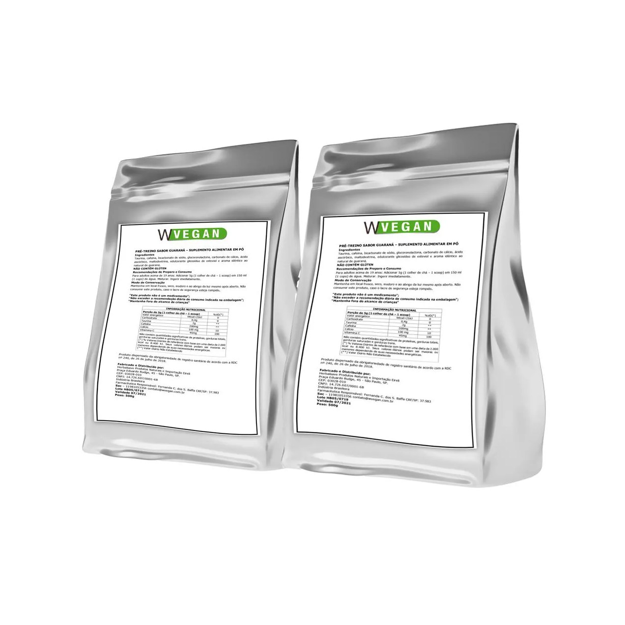 Pre Treino Vegan com Cafeina Sabor Guarana Wvegan 1kg Vegano