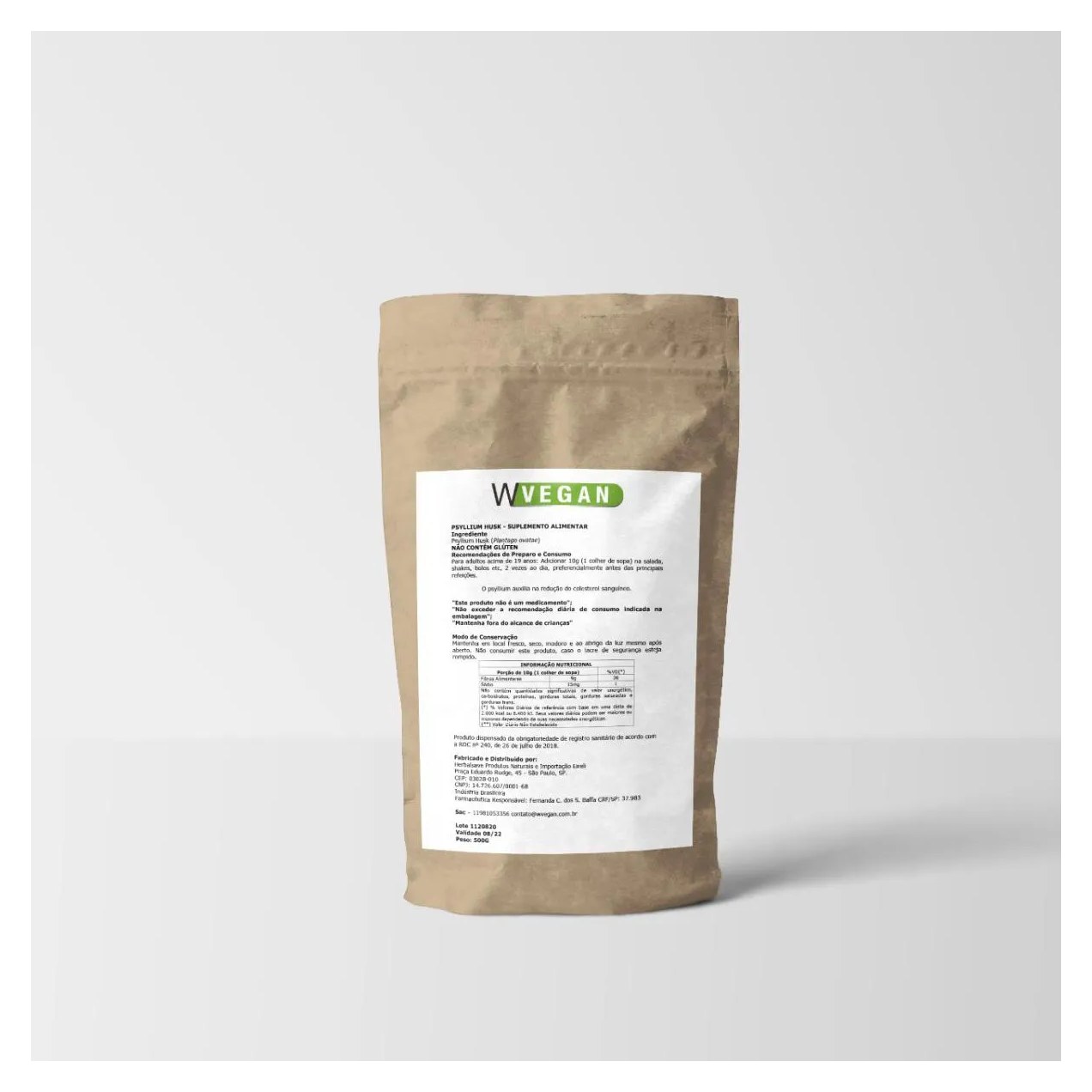 Psyllium 500g Embalagem Refil Wvegan Psillium Vegano