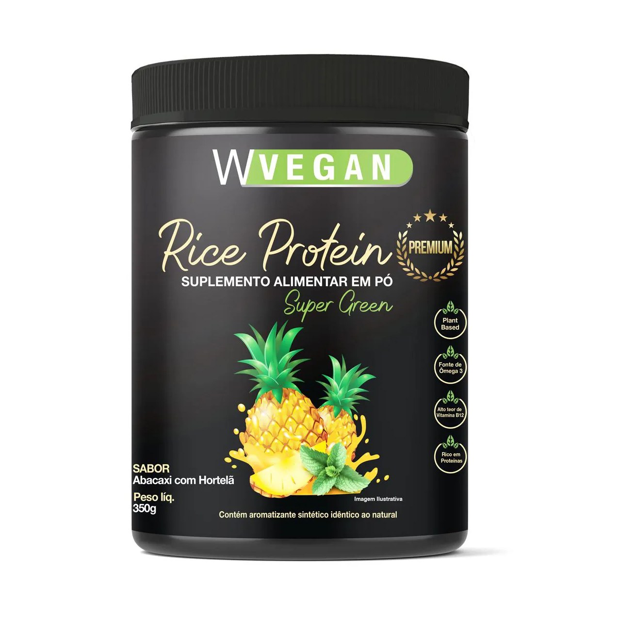 Rice Protein Premium 350g Wvegan Sabor Abacaxi com Hortela Vegano Proteina de Arroz