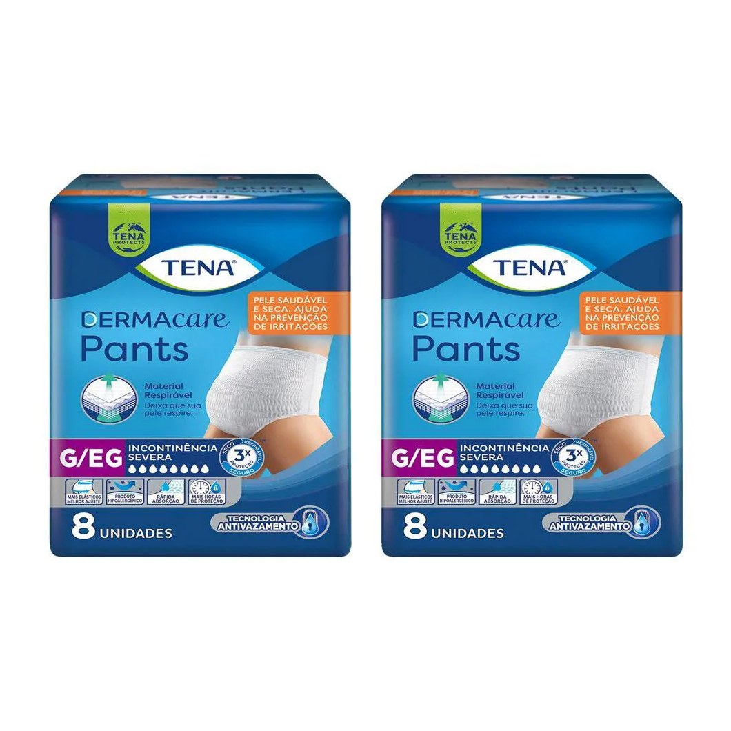 Kit 2 Roupa Intima Tena Dermacare Pants Ultra G/eg com 8 Un Cada