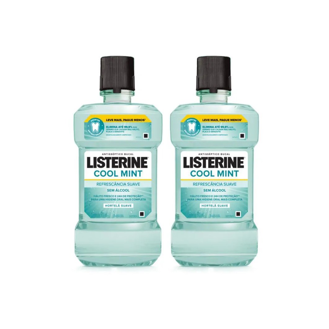 Kit 2 Antissépticos Bucal Listerine Cool Mint Refrescância Suave 500ml