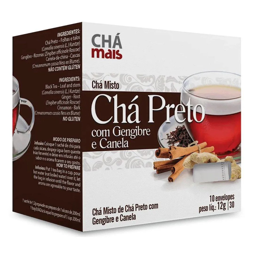Clinicmais Chá Preto com Gengibre e Canela 10 Sachês 12g - Chá Mais