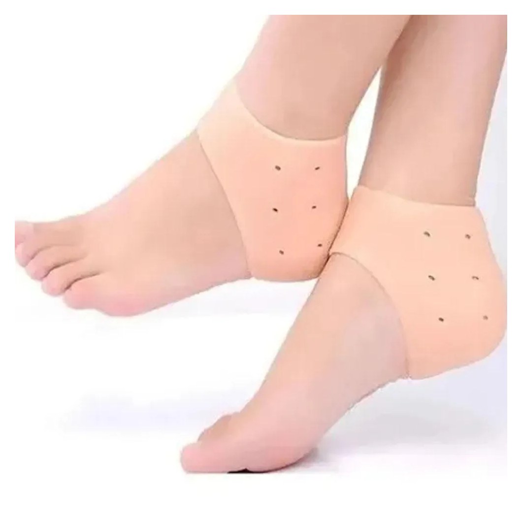 Par Meia Silicone Dk Anti Rachadura Calcanhar Hidratante Protetor Ortopédica Bege